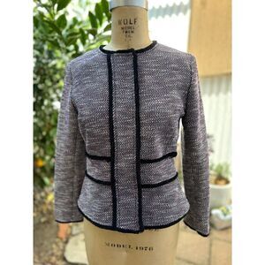 NWT Banana Republic Red Navy Multicolor Textured Tweed Fitted Blazer Jacket SZ 2